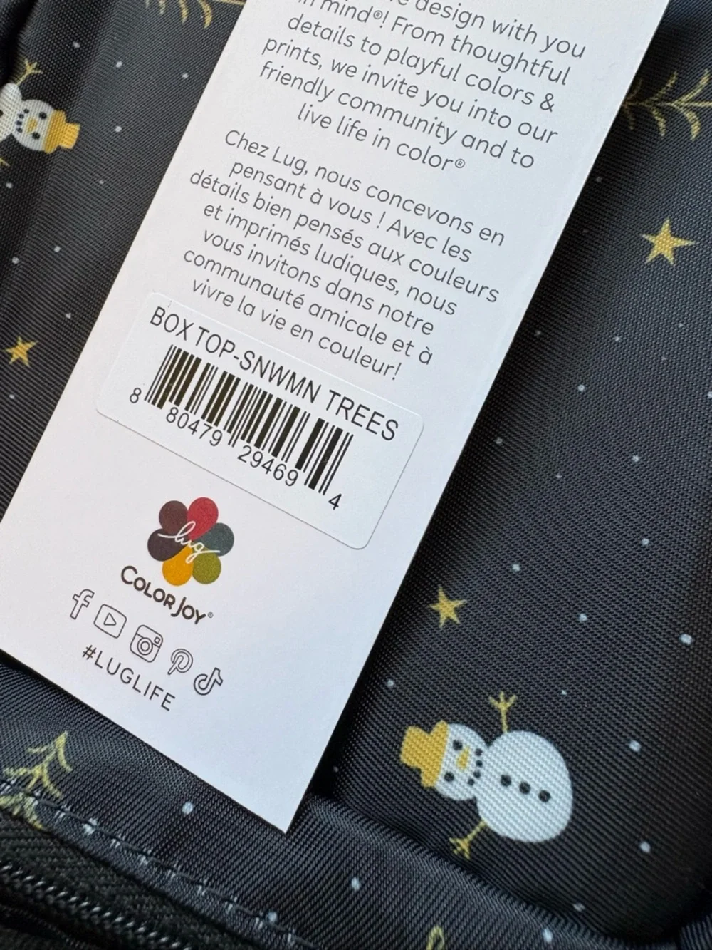 Lug Box Top Cosmetic Case Bag – Snowman Trees (Black Gold White Holiday Winter) - Picture 14 of 16